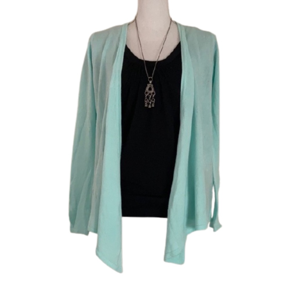 Forever 21 CARDIGAN long sleeve open front waterfall pastel green